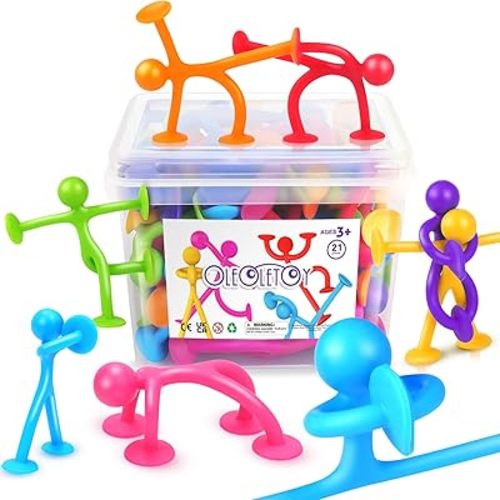 OleOletOy Suction Fidget Toys for Kids: 21 Pack Stretchy Suction Cup Sensory Toys - Bulk Fidgets for Kids Autism ADHD Classroom Prizes Party Favors - Travel Toys for Car Windows Road Trips