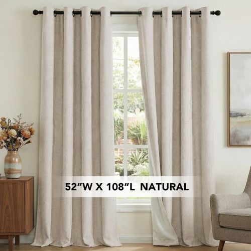 H.Versailtex Premium 100% Blackout Curtains Thermal Insulated White Liner Grommet Top Sold by 2 Panel Natural 52“W x 108"L