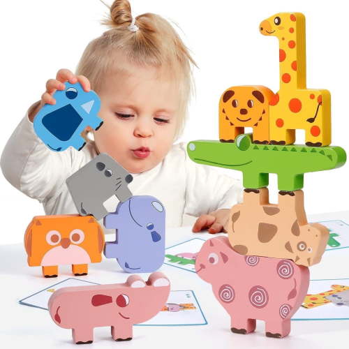 Style-Carry Montessori Wooden Stacking Blocks, 10 pcs, Safe Educational Toy for Toddlers 2-6 Years