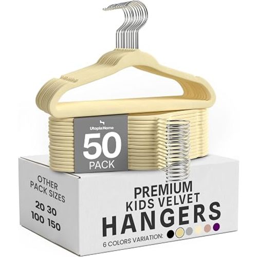 Utopia Home Kids Velvet Hanger 50 Pack – 11" Premium Baby Hangers - Beige
