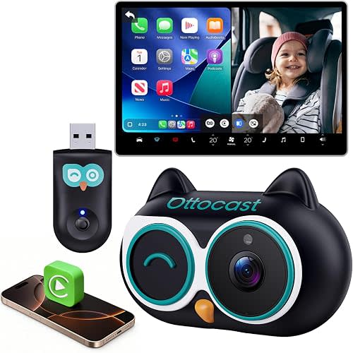 OTTOCAST Cabin Care 2-in-1 Baby Car Camera & Wireless CarPlay Adapter, 1080P Rear Seat View on Car Screen, No Extra Screen, No-Glow Night Vision, 150° Wide Angle, Easy Install, No Android Support