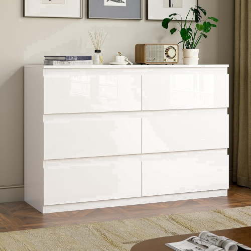 KUUBLOCK Modern White Wood 6 Drawer Large Capacity Dresser