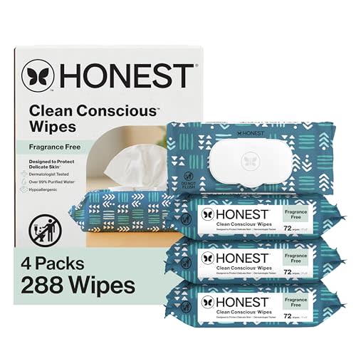 The Honest Company Clean Conscious Multi-Use Wipes Hypoallergenic and Unscented for Sensitive Baby Skin Over 99% Water Compostable Plant Based Balance Blues 288 Count