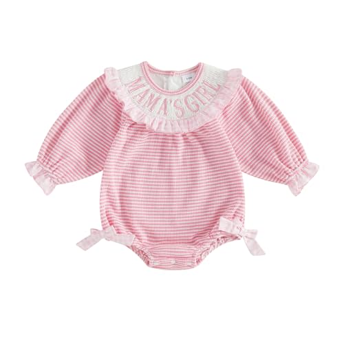 Newborn Baby Girl Fall Outfit Plaid Stripe Romper Letter Embroidery Side Bow Long Sleeve Jumpsuit Infant Clothes