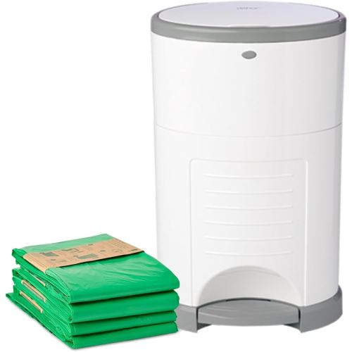 Diaper Dekor EKO Plus Diaper Pail Gift Set, White | ONLY Eco-Friendly Diaper Pail Made with 70% Recycled Materials | Comes with up to a Year's Supply Worth of Diaper Dekor Refills!