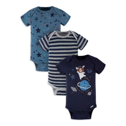 Gerber Baby Boy Short Sleeve Onesies Bodysuits, 3-Pack (Preemie - 12M)