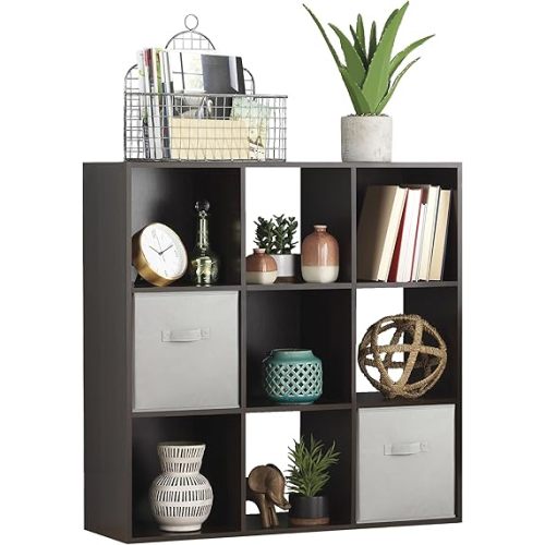 Whitmor 9 Cube Storage Organizer, 3 Tier Stackable Mdf Wood Bookcase, Open Storage Display Bookshelf, Storage Cabinet for Living Room, Bedroom, Home, Office, 35.5"L x 11.7"W x 35.5"H, Espresso