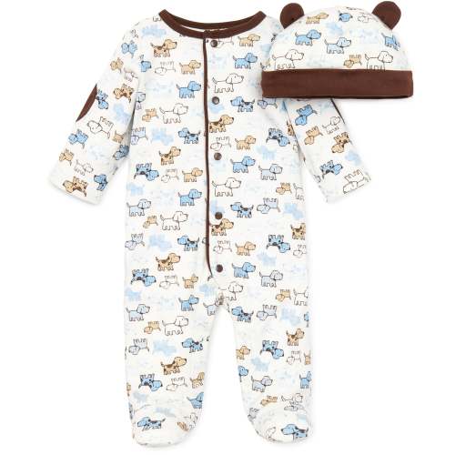 Cute Puppies Footed One-Piece And Hat
