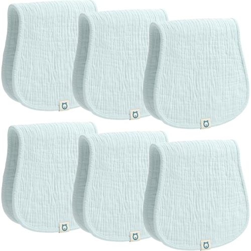 Muslin Burp Cloths Set, 6 Pieces, 100% Organic Cotton Hand Washcloths for Baby Boys and Girls Extra Absorbent and Soft Burping Rags (Light Blue - Solid Color)