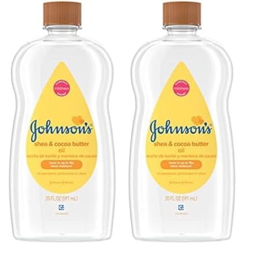 Johnson's Baby Oil, Mineral Oil Enriched with Shea & Cocoa Butter to Prevent Moisture Loss, Hypoallergenic, 20 fl. oz (Pack of 2)
