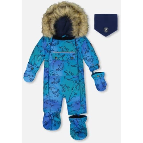 One-Piece Play Snowsuit Designed for Car Seat Dinosaur, 6M