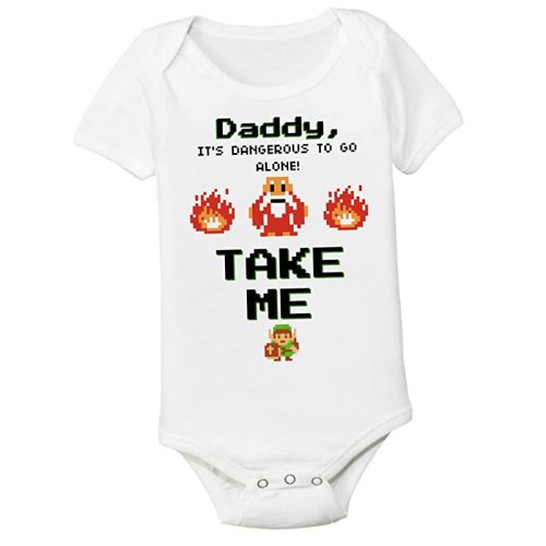 Link Daddy Dad Funny Old School Gamer Fathers Day Gift Baby Bodysuit 3-6 Month Onesie Nerd Parents Infant Shirt Dangerous to go Alone ZELD36SS