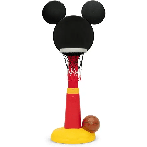 Delta Children Disney Mickey Mouse Plastic Basketball Set - Includes Basketball Hoop, 1 Basketball and Ball Pump, Red/Black