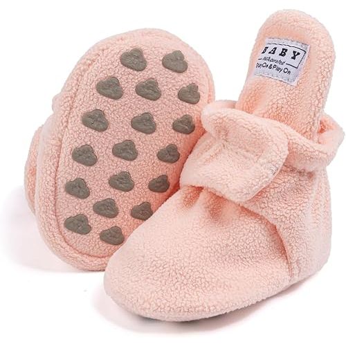 KIDSUN Infant Baby Boy Girl Cozy Fleece Bootie Newborn Stay On Slipper Winter Warm Gripper Non-Slip Crib Shoes