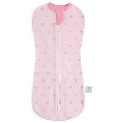 Baby Swaddle 0-2 Months, Cotton Arm-In Zipper Sleep Sack, Wearable Blankets Wrap for Newborn Infant Girls (Bow, Pack of 1)