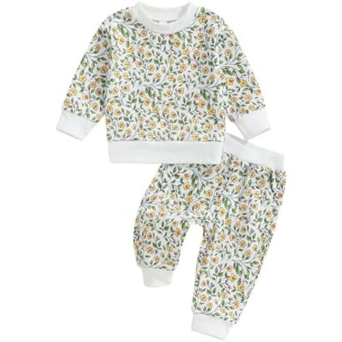 Kaipiclos Baby Girl Fall Winter Clothes Toddler Sweatsuit Outfit Floral Print Sweatshirt Long Sleeve Shirt Top Pants Clothing