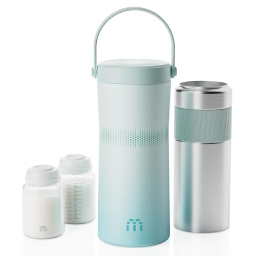 MAMAPRO 22oz Breast Milk Cooler for Travel & Work, Stainless Steel Chiller with 360° Even Cooling, Keeps Milk Cold for 24 Hours, Portable Storage for Breastfeeding Moms, Includes 2 Baby Bottles, Green