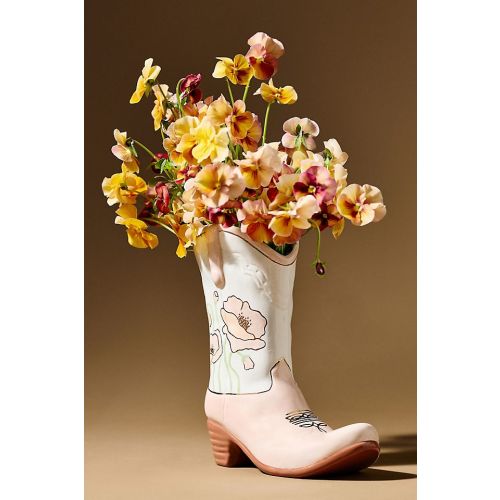 Ruby Clay Cowboy Boot Vase