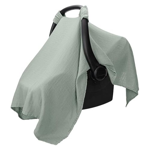 Comfy Cubs Baby Car Seat Cover - Soft, Breathable Bamboo Rayon and Muslin Cotton Blend - Lightweight Canopy for Sun, Bug, and Comfort Protection - Large Size Infant Seat Cover in Fern Design