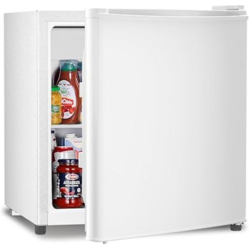Antarctic Star Mini Fridge Compact Refrigerator with Freezer, Single Reversible Door, Dorm Fridge, Wire Shelf, Defrost Button, for Bedroom, Office, Garage, 1.7 Cu. Ft, White