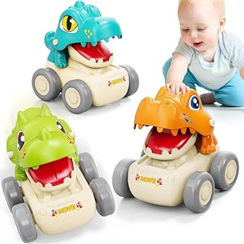 MOONTOY Baby Car Dinosaur Toys for 1 2 Year Old Boy Press and Go Cars for Toddlers 1-3, Push Go Dino Cars Toddler Toys Age 1-2 0-2 Baby Toys 12-18 Months Easter Basket Stuffers 1st Birthday Gifts
