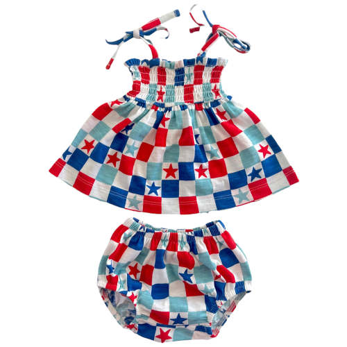 Red, White & Blue Checkerboard / Organic Smocked Set