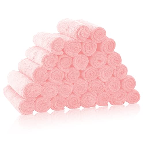 32 Pack Baby Washcloths - Luxury Coral Fleece - Extra Absorbent and Soft Wash Clothes for Newborns, Infants and Toddlers - Suitable for Sensitive Skin and New Born - Baby Shower - Pink, 10x10 Inch