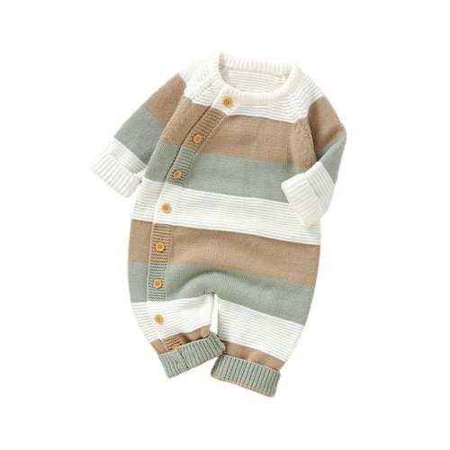 Lenpel Newborn Baby Knitted Rompers Long Sleeve Crew Neck Button down Color Block Jumpsuits Infant Boy Girl Clothes