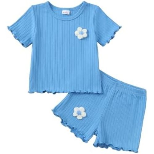 Mioglrie Toddler Baby Girl Summer Clothes Toddler Girls Summer Outfits Short Sleeve T-Shirts Shorts Clothing Set 6M-3Y