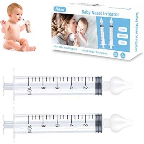 Aufisi Nasal Irrigator for Baby 10ml Professional Baby Nasal Aspirator with Safe Silicone Nasal Suction Tips Portable Baby Nasal Syringe Infant Nose Cleaner 2 Pieces