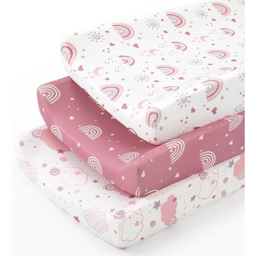 FIEMOL Diaper Changing Pad Cover Girl 32"x16" 3-Pack for Changing Table Pad
