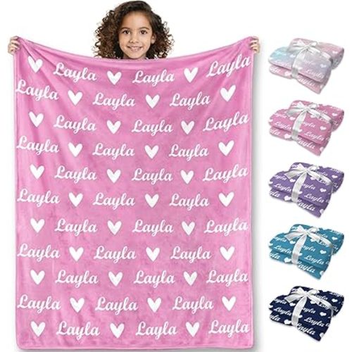 Ships Next Day,Personalized Blanket for Kids Custom Blanket with Name Customized Flannel Blanket Valentines Kids Gifts Throw Blanket for Teen Girls Boys