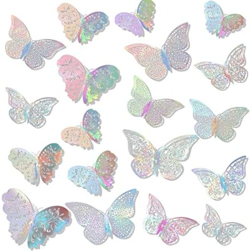 72 Pieces 3D Butterfly Wall Decals Sticker Wall Decal Decor Art Decorative Sticker 3 Sizes for Room Home Nursery Classroom Offices Kids Girl Boy Bedroom Bathroom Living Room Decor (Holographic White)