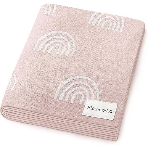Knit Baby Swaddle Blanket for Girls - 100% Cotton Buttery Soft Cozy Receiving Swaddle Stroller Blanket for Shower Gift Registry for Newborns, Infants, Toddlers (Rainbow - Pink)