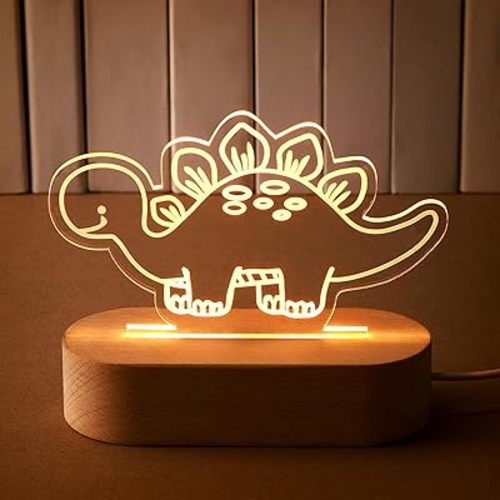 Dreyoo Dinosaur Acrylic LED Night Light, Christmas Bedside Decor Lamp