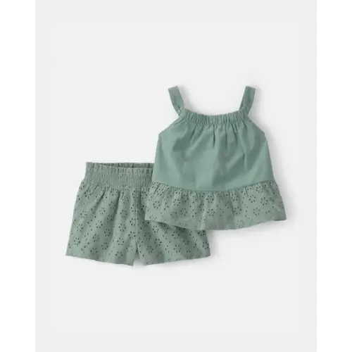 Baby Girl 2-Piece Eyelet Tank Top & Short Set - Green | Carter's