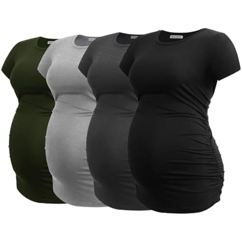 Smallshow Women's 4 Pack Maternity Shirts Short Sleeve Pregnancy Tops Clothes