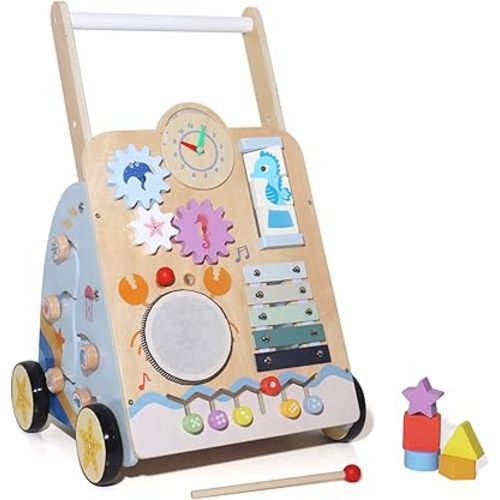 Multifunctional Baby Activity Walker Toy - 8-in-1 Learning Push Cart with Shape Sorter, Music Panel & Storage, Develops Motor Skills for Toddlers 3 Years