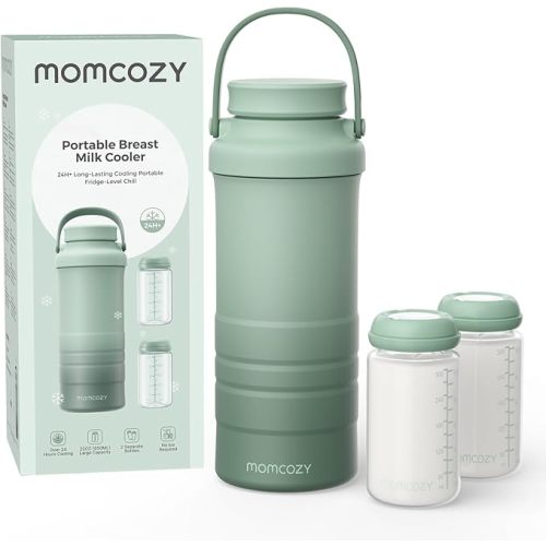 Momcozy 22oz Portable Breast Milk Cooler for Outdoor, Life Saver with 360° Total Cooling for 24 Hours, Larger Capacity Travel Breastmilk Chiller with 2pcs Baby Bottles for Breastmilk Storage