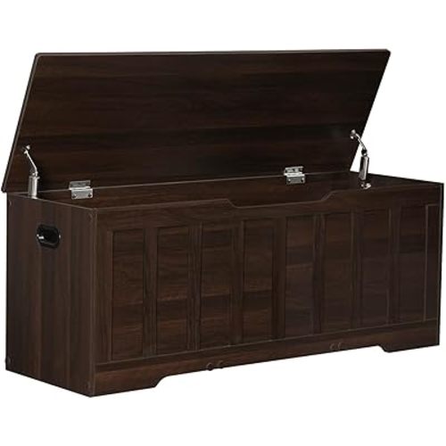 47.2" Storage Chest Extra Large,Storage Trunk with 2 Safety Hinges,Wooden Storage Bench,Shoe Bench,47.2x15.7x19.1 Inch,Easy Assembly,Storage Bench for Bedroom,Living Room,entryway(Espresso).