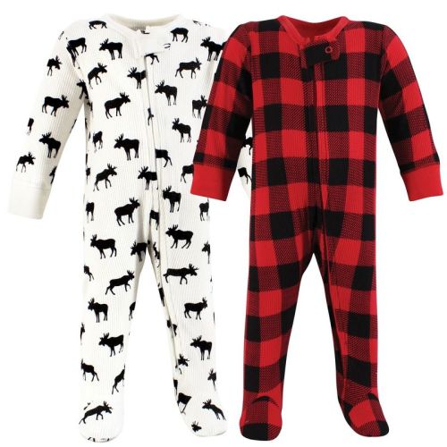 Hudson Baby Infant Boy Thermal Zipper Sleep and Play 2pk, Buffalo Plaid Moose, Size: 0-3 months