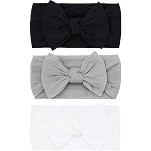 Baby Bling Bows - Newborn to Little Baby Girl Bows, 3PK CLASSIC KNOT Nylon Super Soft Stretchy Toddler Headbands, Perfect Hair Accessories Head Bands for Infant Kids, Made in the USA