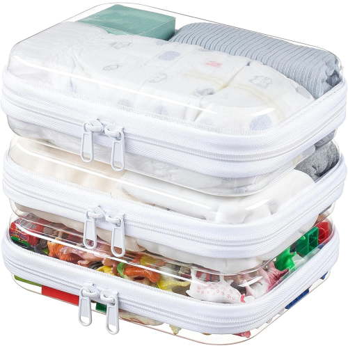 3-Pack Medium Clear Hard Shell Zipper Pouches, Diaper Bag Organizer Pouches, Clear Organizer Bags for Purse & Travel Essentials