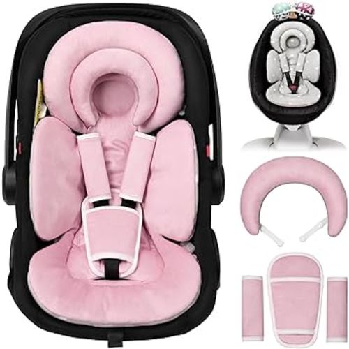 Infant Car Seat Insert with Extra Cushion for Preemie to Toddler, Reversible Newborn Carseat Insert for Baby Head Body Support, Fits for Stroller, Baby Swing, Bouncer (Pink)