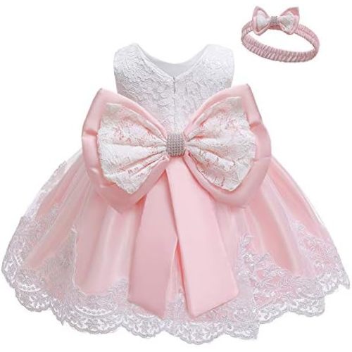LZH Baby Girls Ruffle Lace Backless with Headwear,Bowknot Flower Dresses Pageant Party Wedding Baby Girl Christmas Dress