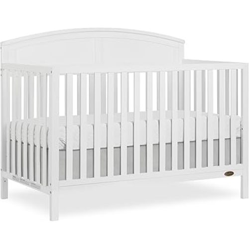 Dream On Me Storybrooke 5-in-1 Convertible Full-Size Baby Crib, GreenGuard Gold & BSA Certified, Convert to Toddler, Day & Full-Size Bed Sustainable Pinewood, 3 Mattress Height Settings - White