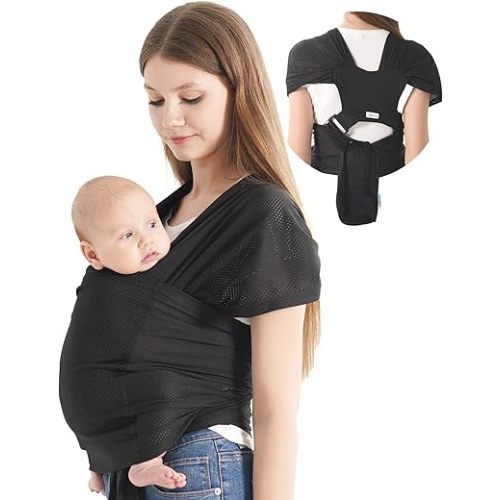 Baby warps Carrier,Air-Mesh Fabric,Cooling for Summer Baby Sling Carrier,Breathable Adjustable Strap Baby Hold Carrier for Newborn Up to 40 lbs (Air-Mesh Black)