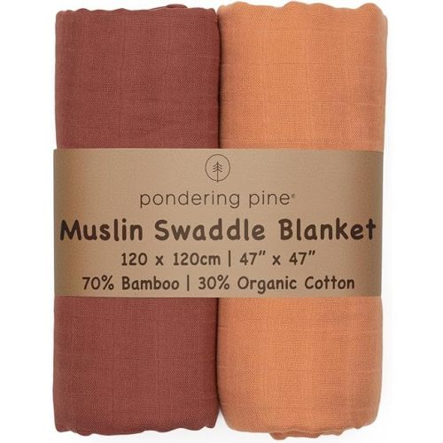 Organic Muslin Swaddle Blanket - Baby Receiving Blankets Neutral - Organic Muslin Solid Color Swaddle Blankets, Earth Tone Collection, XLarge Soft and Breathable, 2 Pack, 47" x 47"