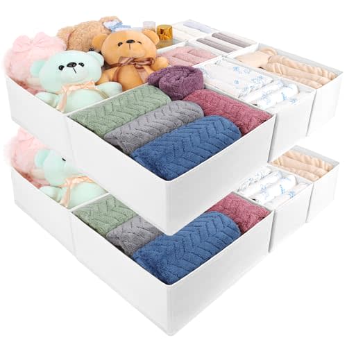 Drawer Organizer Clothes, 16 Pack Dresser Organizer Bins, Foldable Closet Organizers and Storage Fabric Dresser Bins, Shallow Drawer Dividers for Clothing, Underwears, Socks, Tie