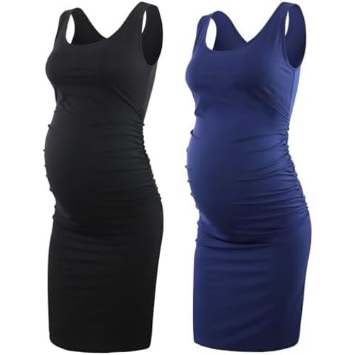 Liu & Qu Women's Maternity Sleeveless Tank Dresses Side Ruching Bodycon Dress for Daily Wearing or Baby Shower